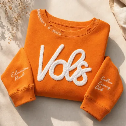 Custom Team Name Chenille Distressed & Ripped Crewneck, Vintage Game Day Style