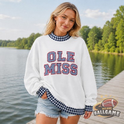 Custom Ole Miss Patchwork Fabric College Team Embroidered Mockneck