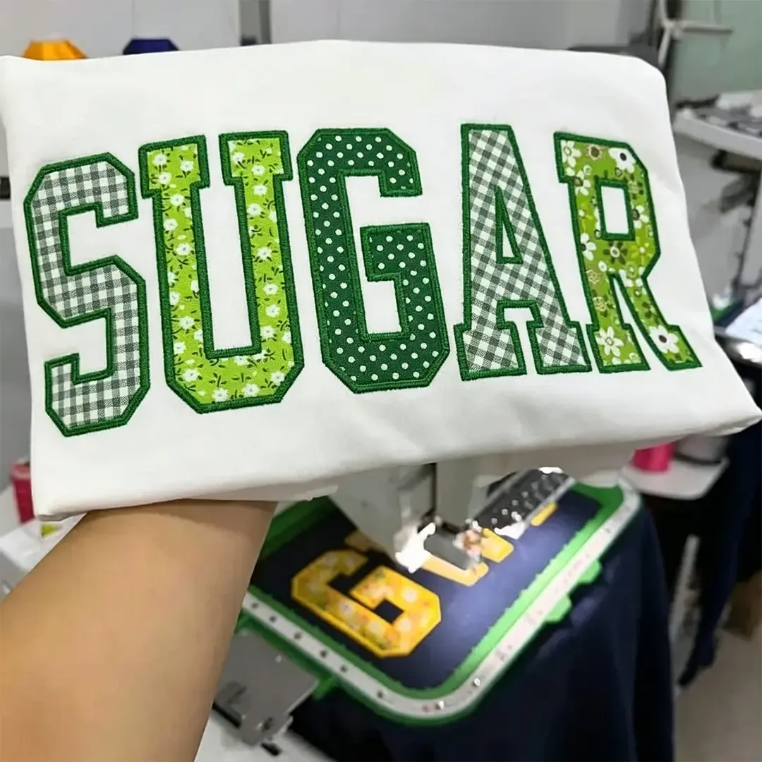 Custom Patchwork Fabric Embroidered Sweatshirt Team and School Name Applique Varsity Letters