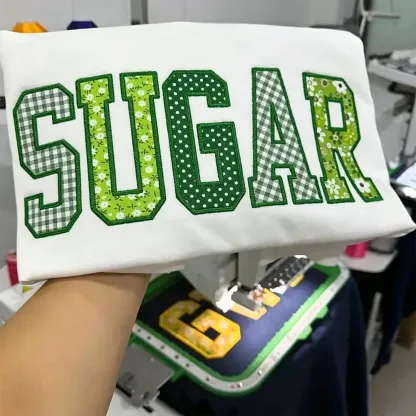Custom Patchwork Fabric Embroidered Sweatshirt Team and School Name Applique Varsity Letters