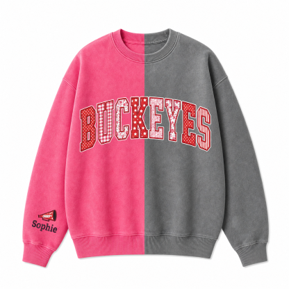 Custom Patchwork Fabric Embroidered Two Tone Sweatshirt For Game Day