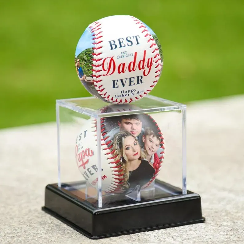 Custom Engraved Baseball With Photo And Text, Fathers Day Baseball Gift