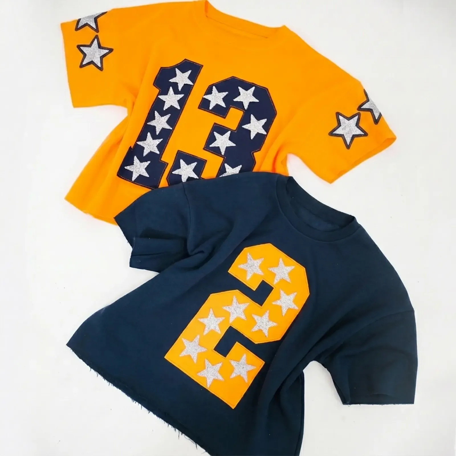 Custom Game Day Team Number & Glitter Star Embroidered Shirt - Personalized Gifts for Sports Lovers