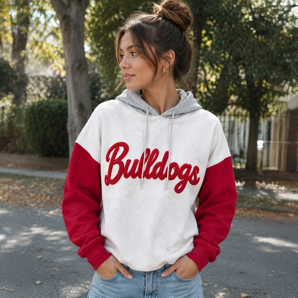 Custom Two Tone Color Block Chenille Letter Embroidered Hoodie - Personalized Gifts for Sports Lovers