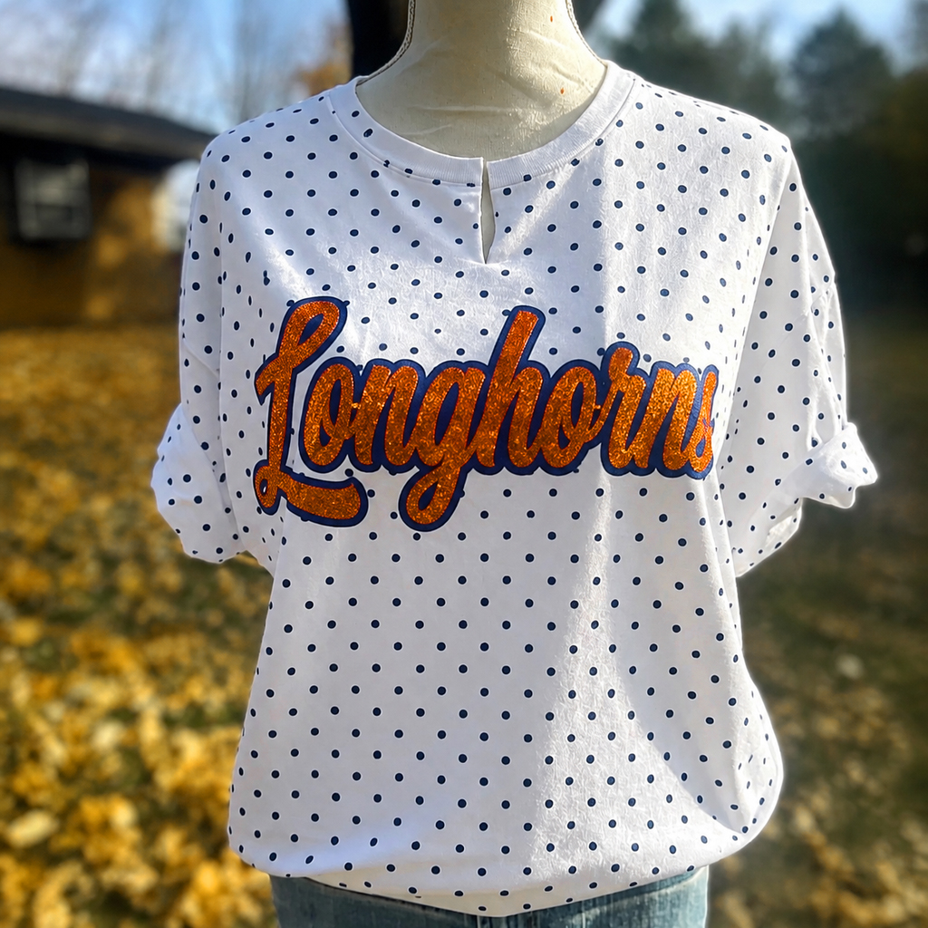 Custom Handmade Polka Dot Shirt, Glitter Embroidery Team Name Sweatshirt, Game Day Mom