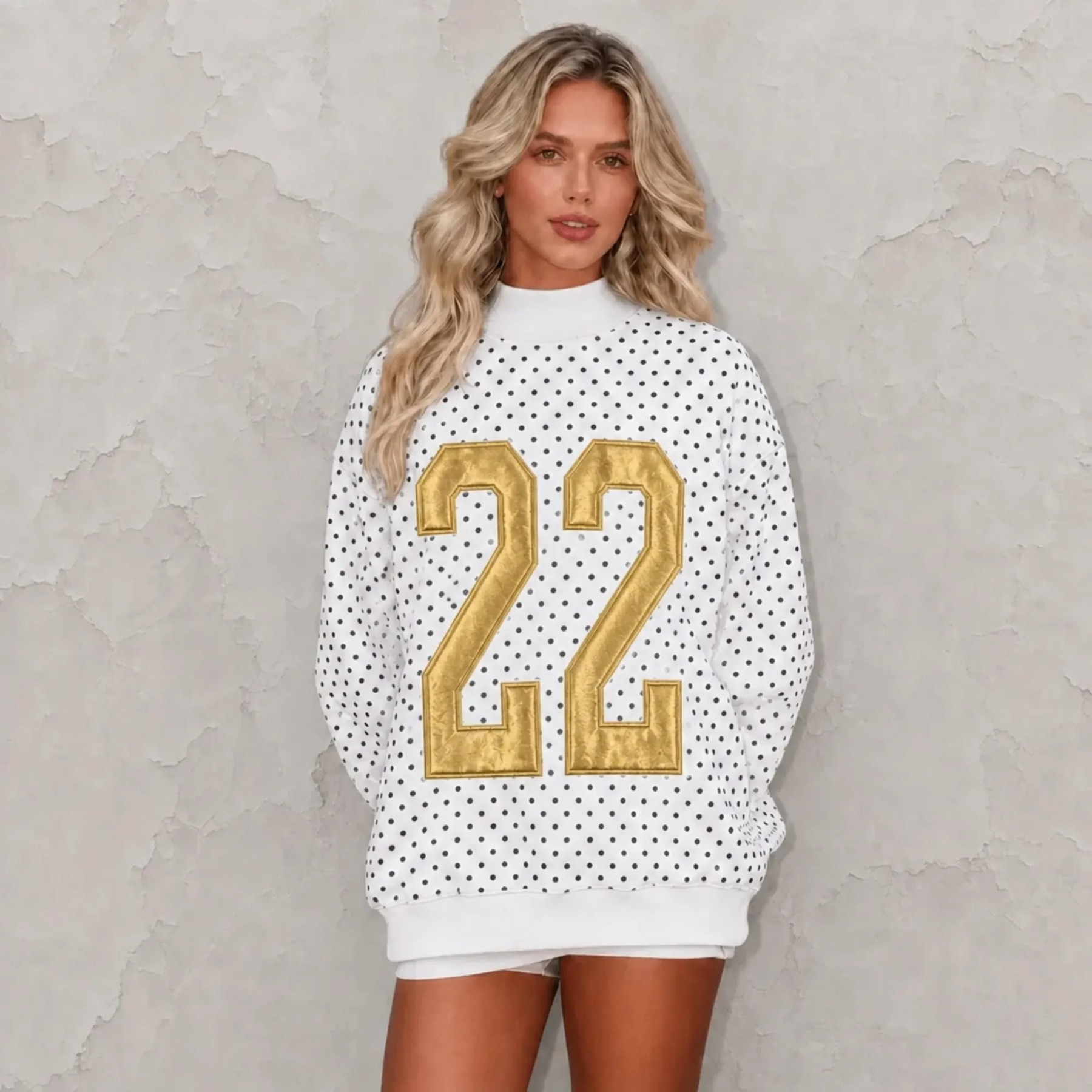 Custom Metallic Puff Number Polka Dot Mockneck, Personalized Team Number Game Day Wear