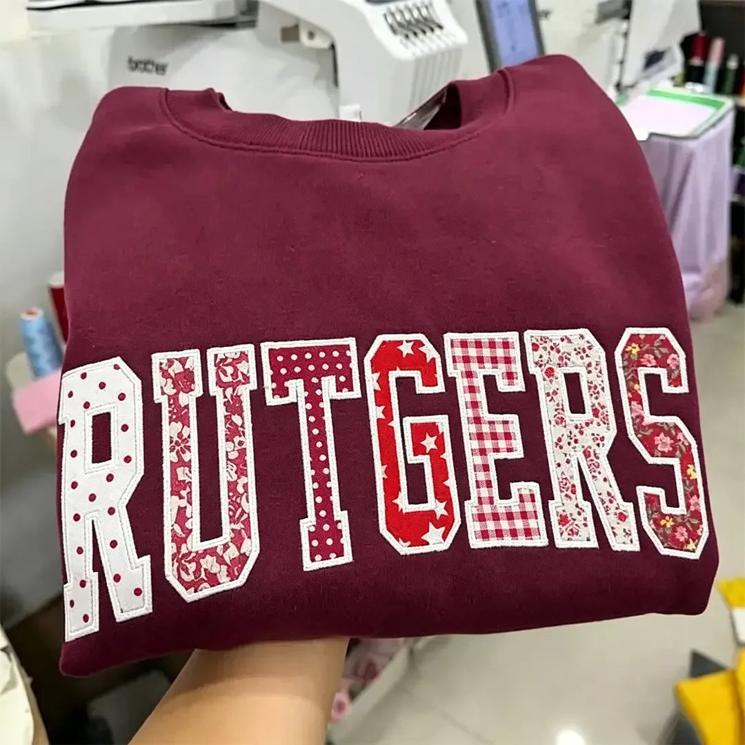 Custom Patchwork Fabric Embroidered Sweatshirt Team and School Name Applique Varsity Letters