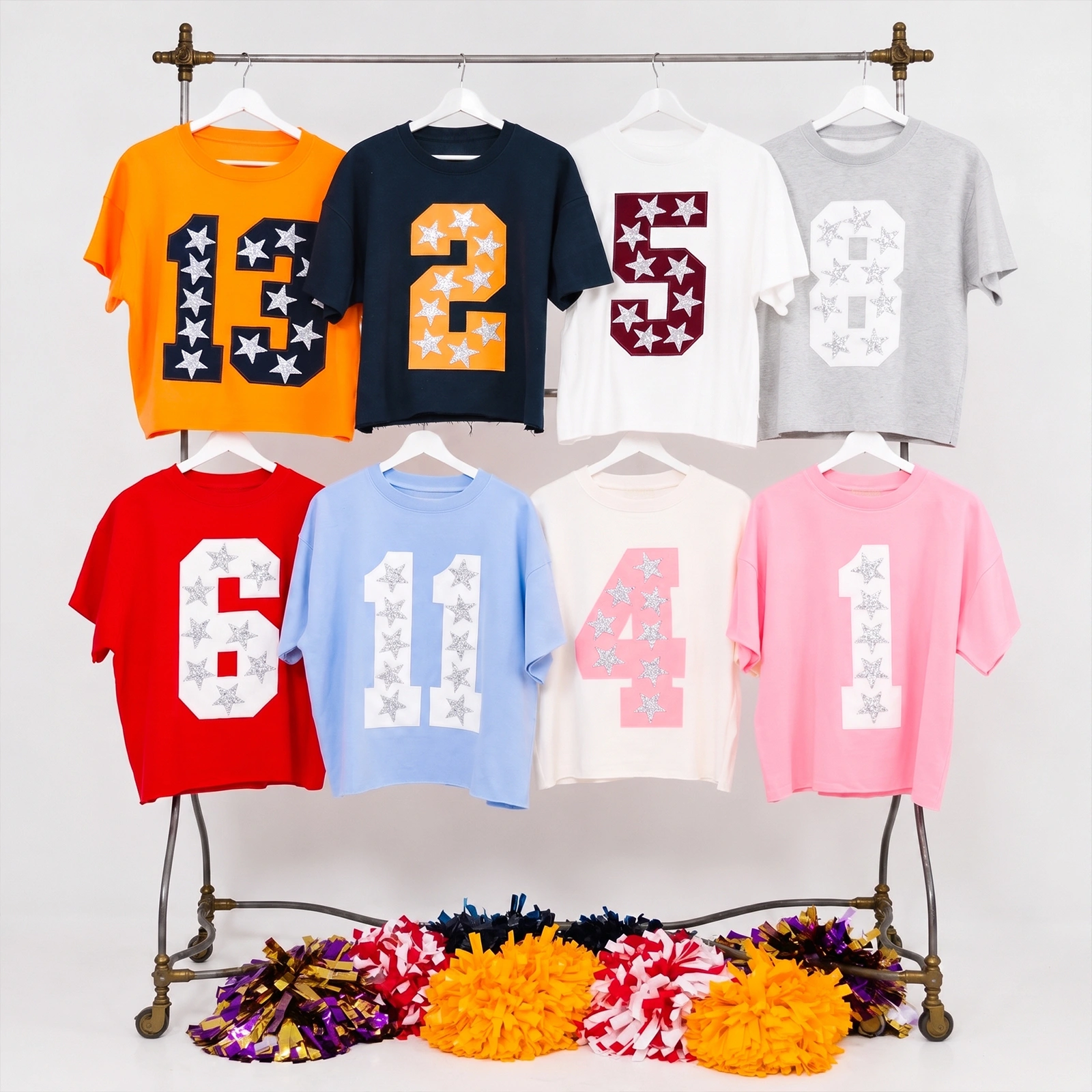 Custom Game Day Team Number & Glitter Star Embroidered Shirt - Personalized Gifts for Sports Lovers