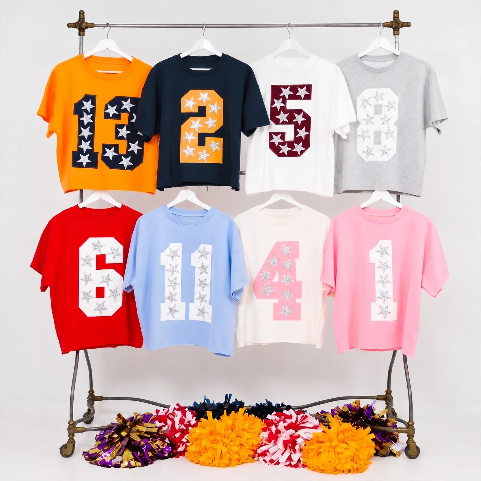 Custom Game Day Team Number & Glitter Star Embroidered Shirt - Personalized Gifts for Sports Lovers