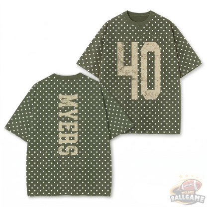 Custom Vintage Varsity Number and Custom Name on Back Polka Dot Washed T-Shirt Game Day School Spirit Shirt