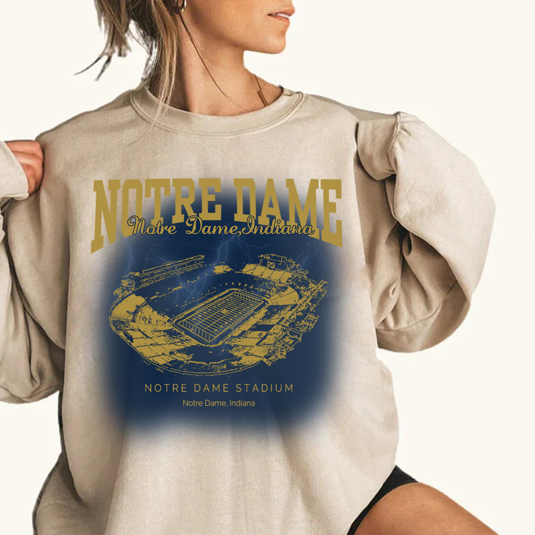 Retro Notre Dame Stadium - Notre Dame Fighting Irish football Printing Unisex Crewneck Sweatshirt
