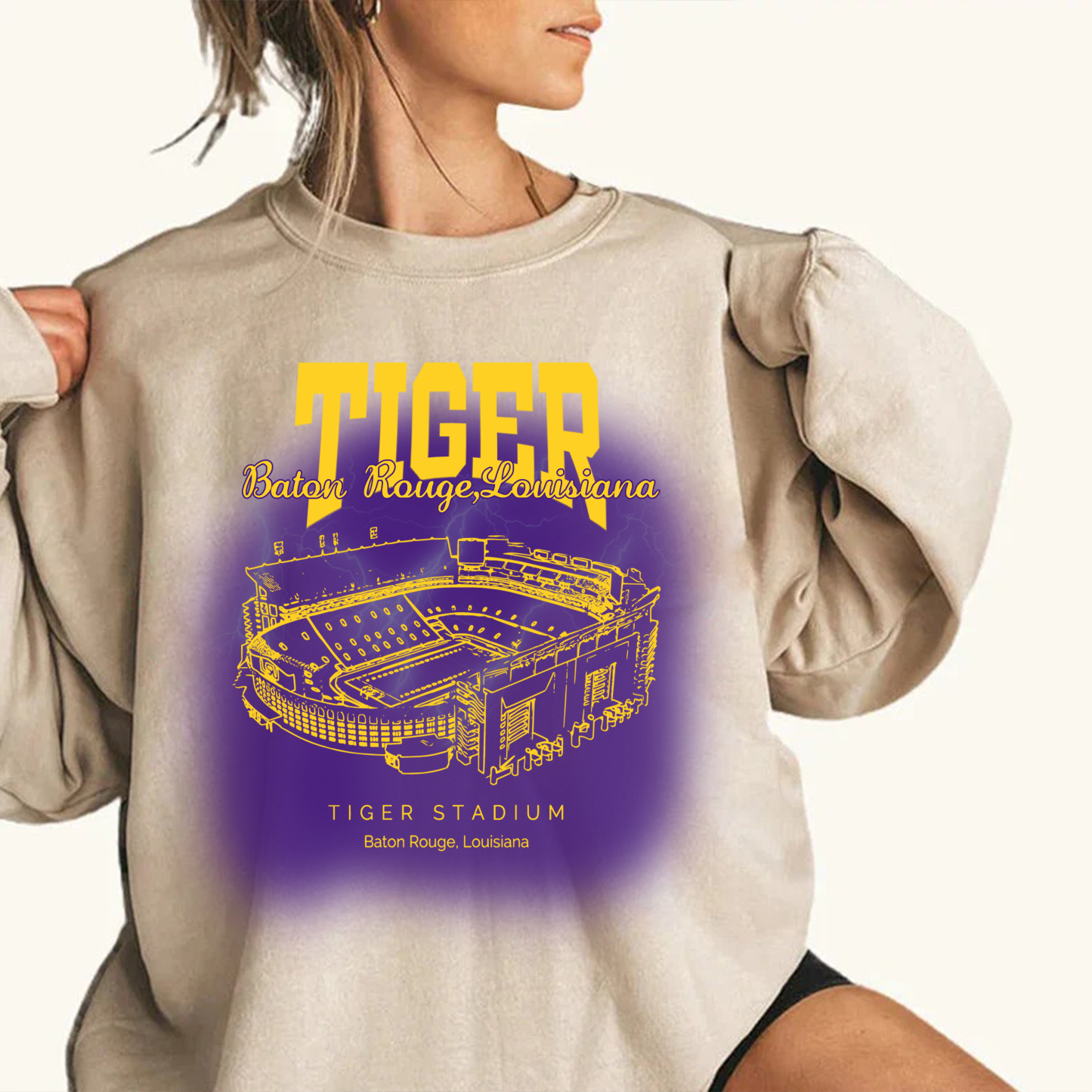  Retro Tiger Stadium - "Death Valley", Fighting Tigers Printing Unisex Crewneck Sweatshirt