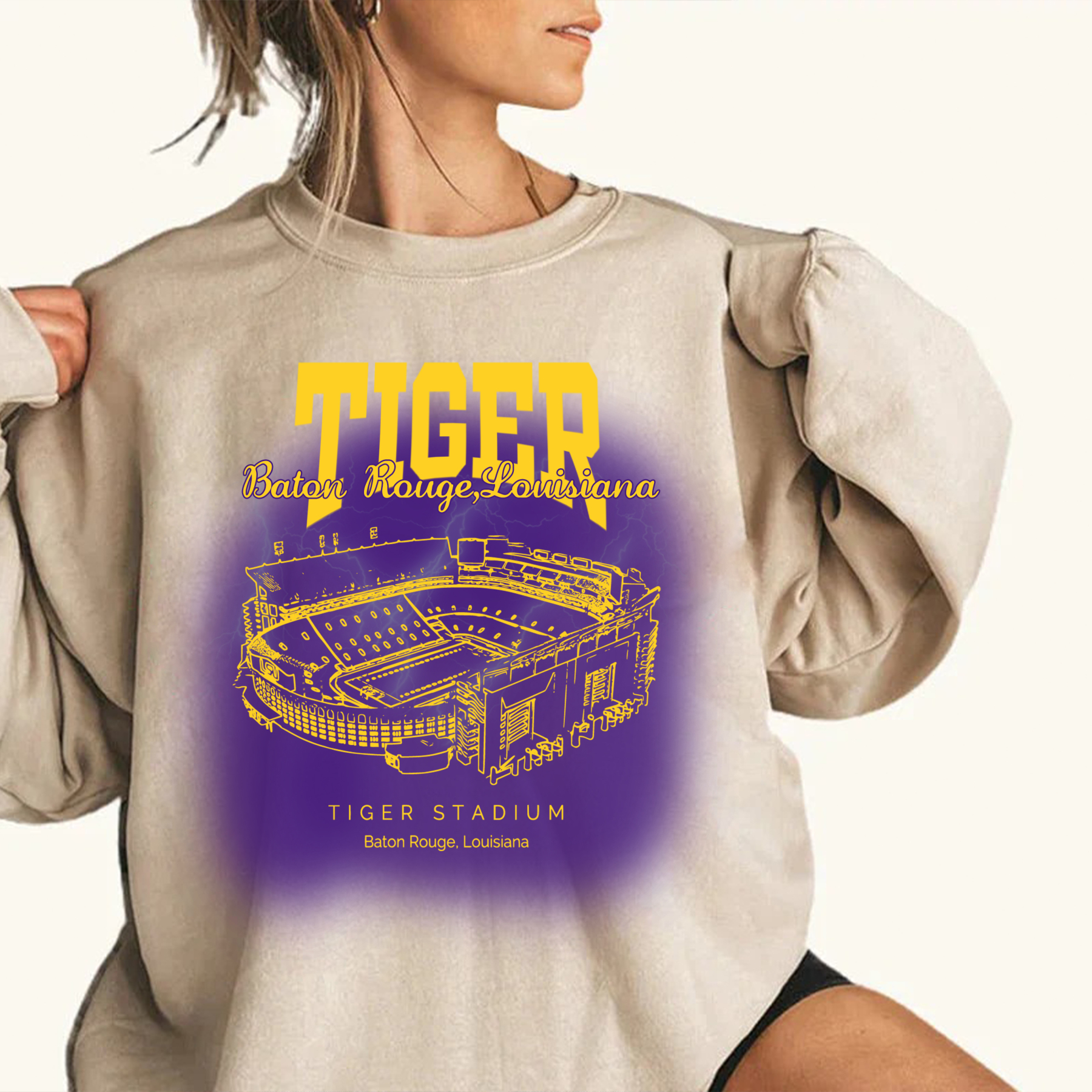  Retro Tiger Stadium - "Death Valley", Fighting Tigers Printing Unisex Crewneck Sweatshirt