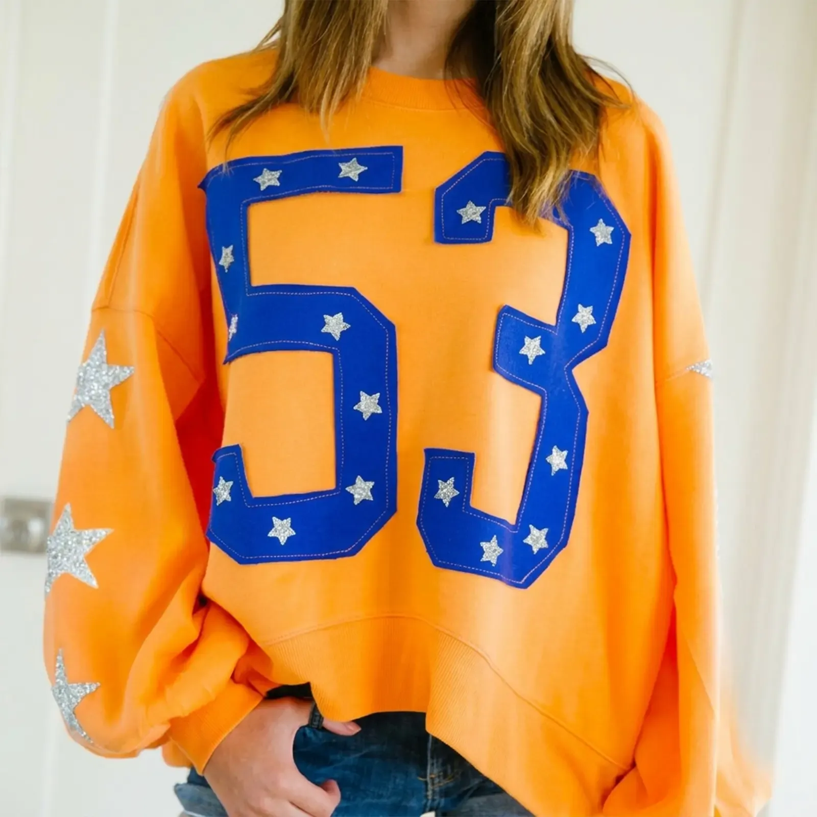 Custom Game Day Team Number & Glitter Star Embroidered Shirt - Personalized Gifts for Sports Lovers