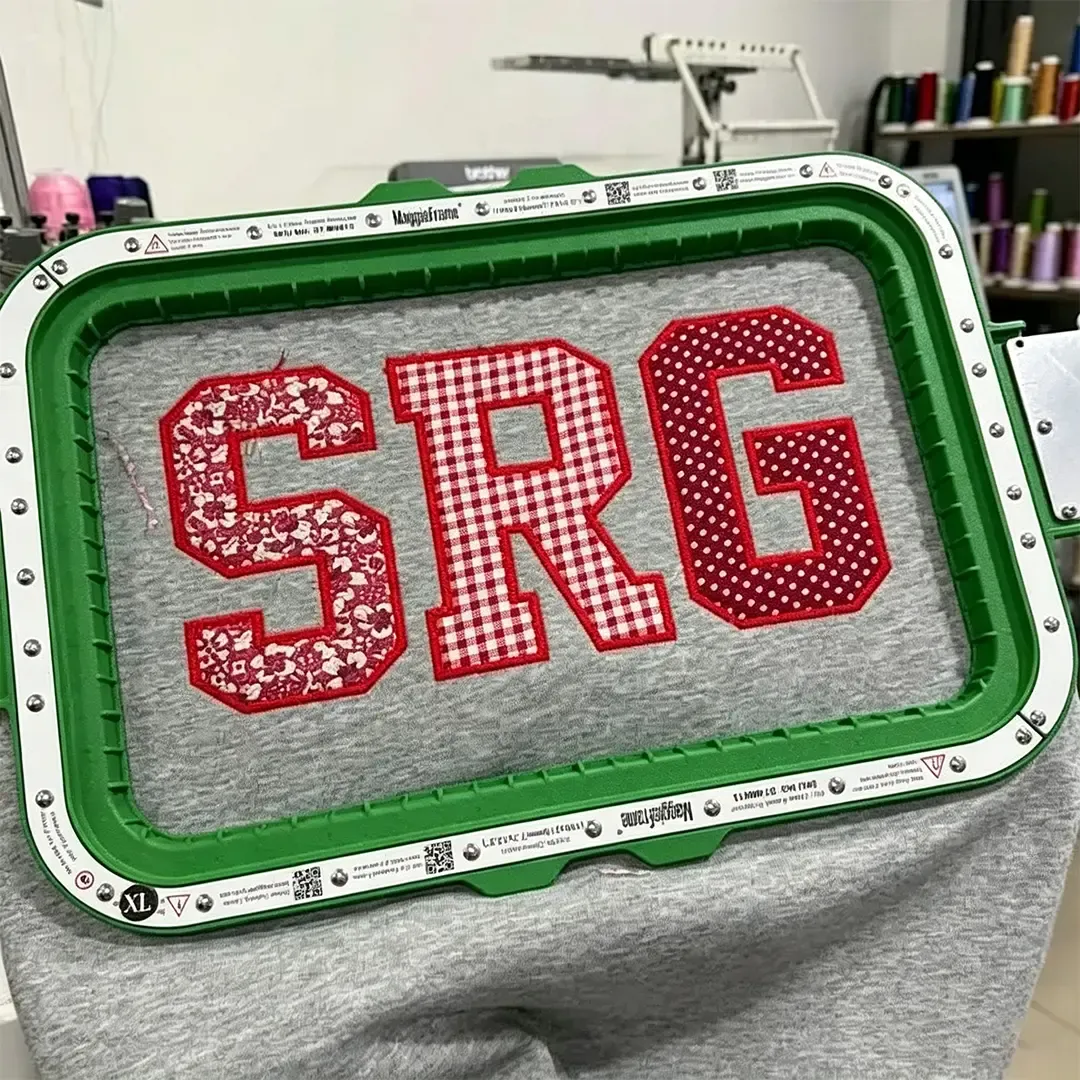 Custom Patchwork Fabric Embroidered Sweatshirt Team and School Name Applique Varsity Letters