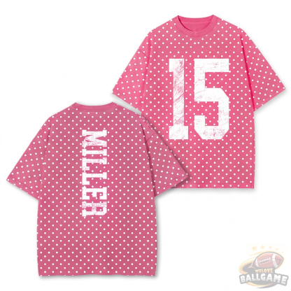 Custom Vintage Varsity Number and Custom Name on Back Polka Dot Washed T-Shirt Game Day School Spirit Shirt