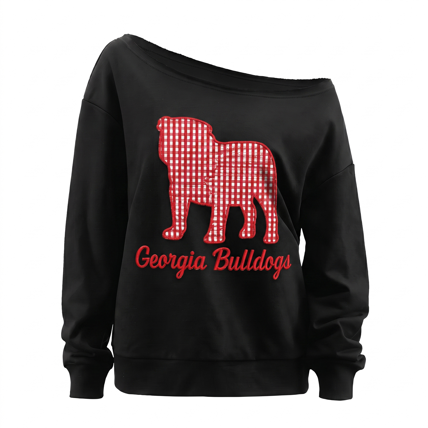 Custom Mascot Applique Patchwork Off The Shoulder Sweatshirt, Game Day Wear
