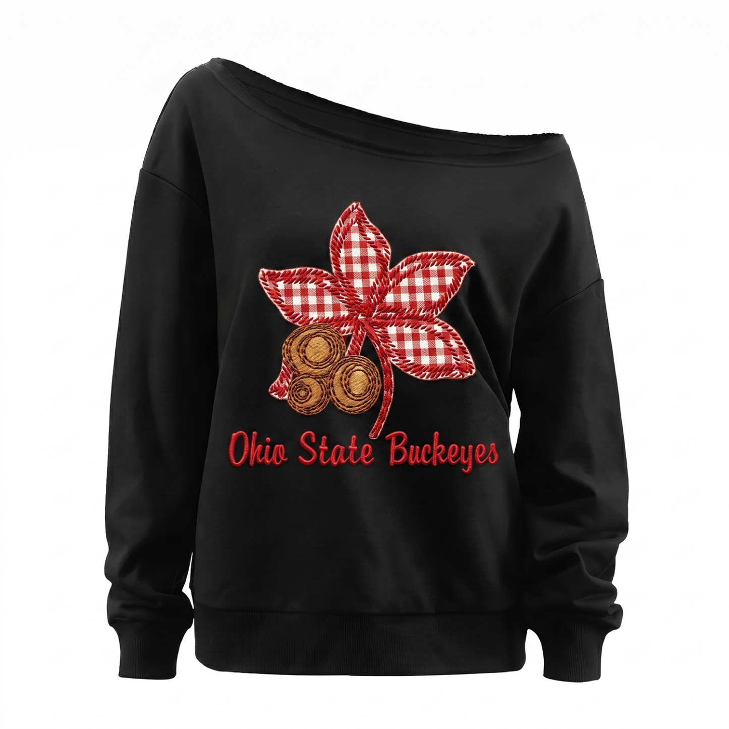 Custom Mascot Applique Patchwork Off The Shoulder Sweatshirt, Game Day Wear