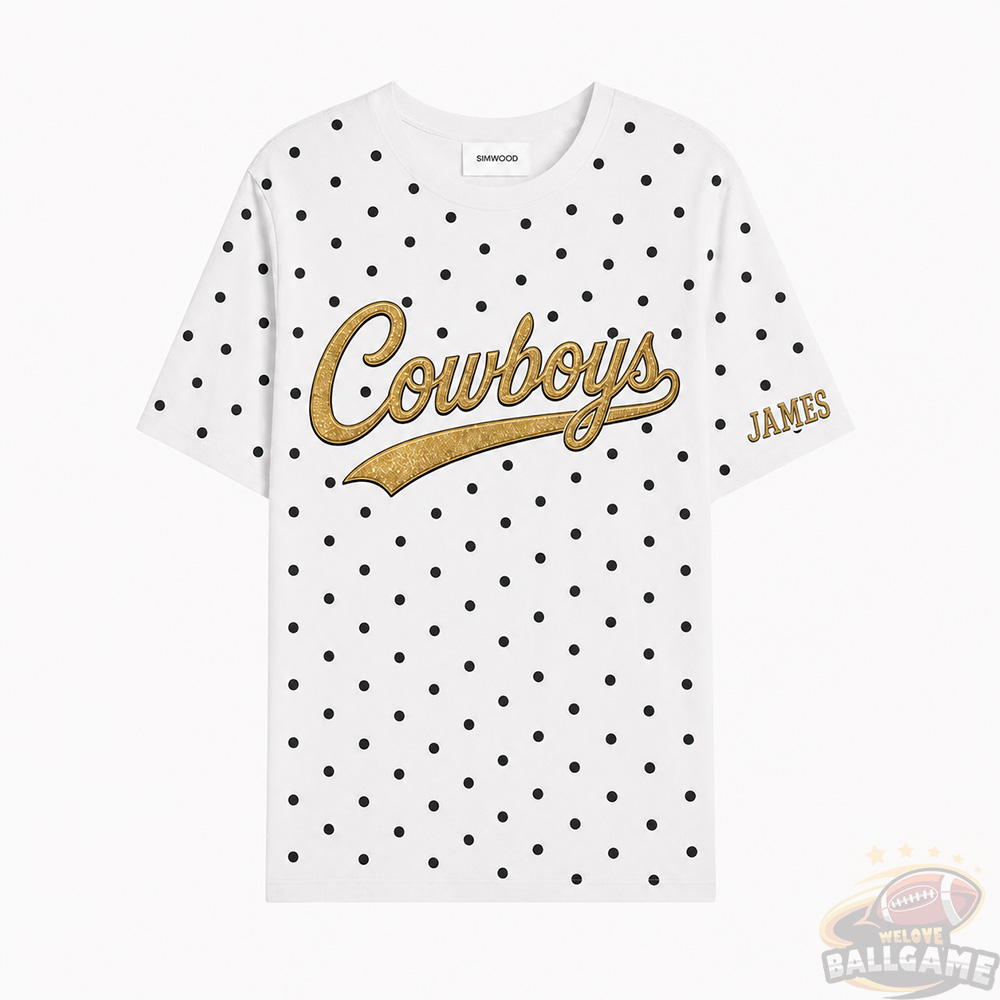 Custom Metallic Puff Team Name Polka Dot T-Shirt, Personalized Team Name Game Day Tee