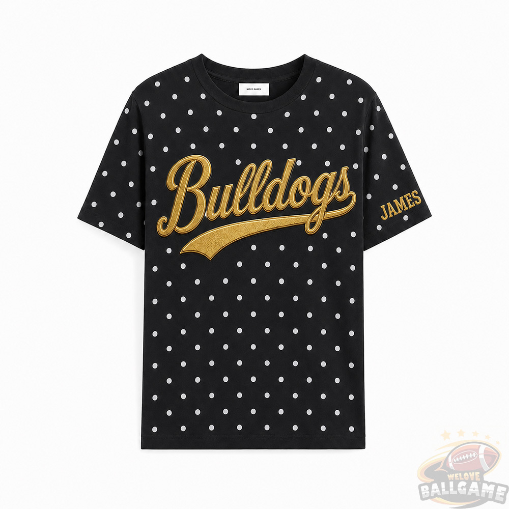Custom Metallic Puff Team Name Polka Dot T-Shirt, Personalized Team Name Game Day Tee