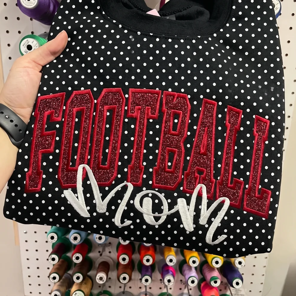 Custom Glitter Embroidered College Cheer Mom Polka Dot Sweatshirt, Gifts for Sports Mom, Game Day Wear