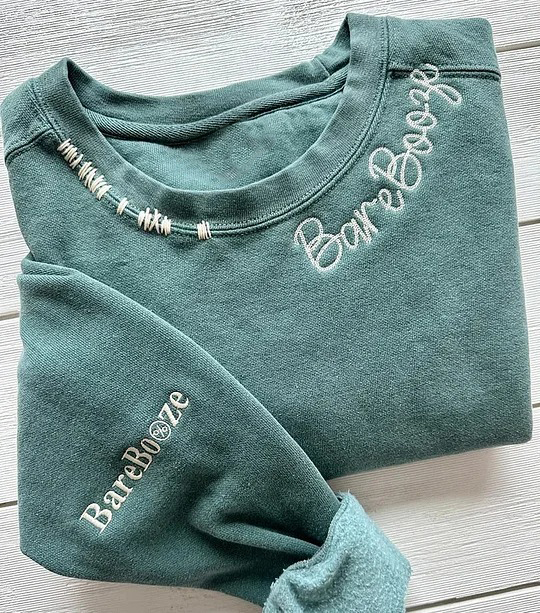 Custom Unisex Distressed Monogram Collar Sleeve Embroidery Chain Stitch Sweatshirt 