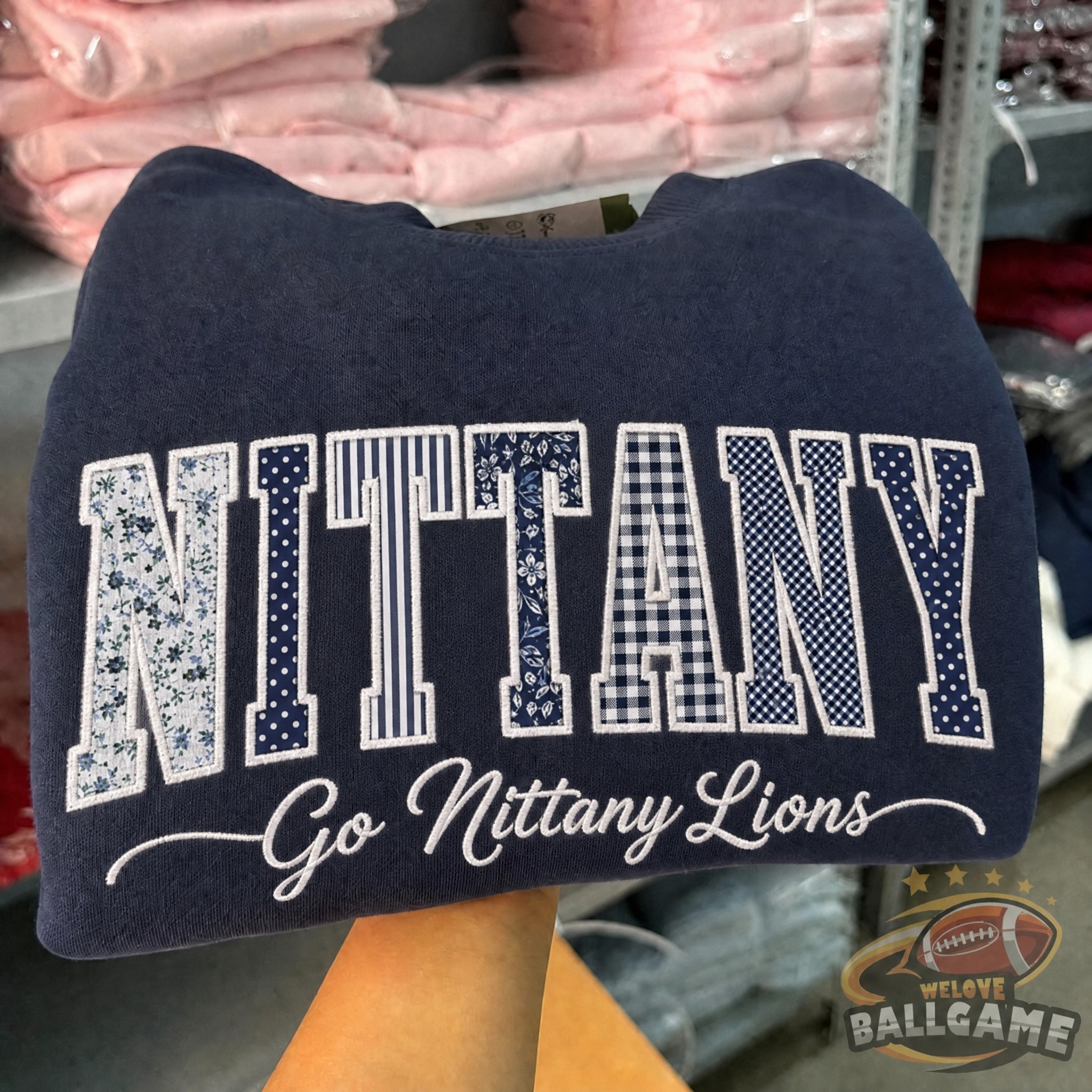 Custom Penn State Nittany Lions Patchwork Fabric Embroidered Sweatshirt, Personalized Floral Varsity College Sweatshirt