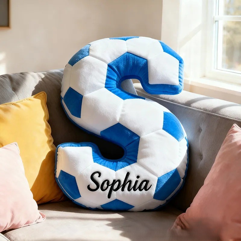 Custom Soccer Letter Pillow with Custom Name Design