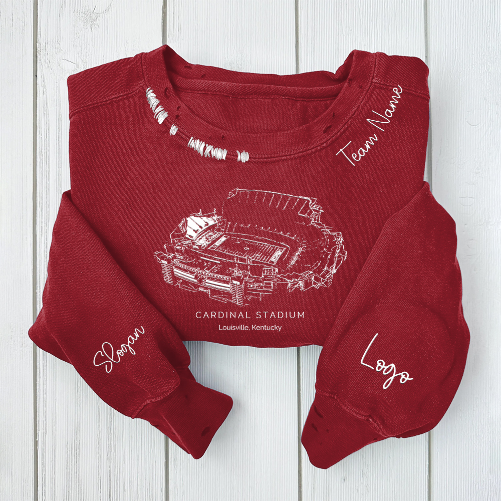 Cardinal Stadium - Louisville Cardinals football Unisex Distressed Monogram Collar Sleeve Embroidery Chain Stitch Sweatshirt