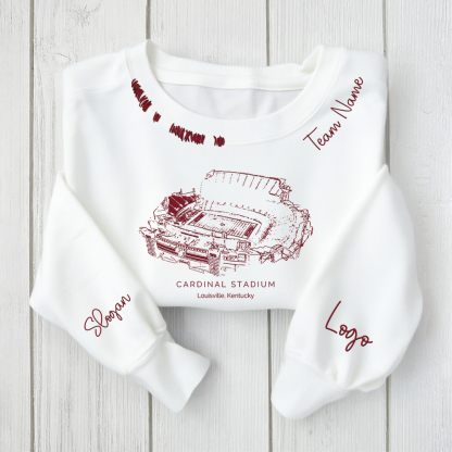 Cardinal Stadium - Louisville Cardinals football Unisex Distressed Monogram Collar Sleeve Embroidery Chain Stitch Sweatshirt