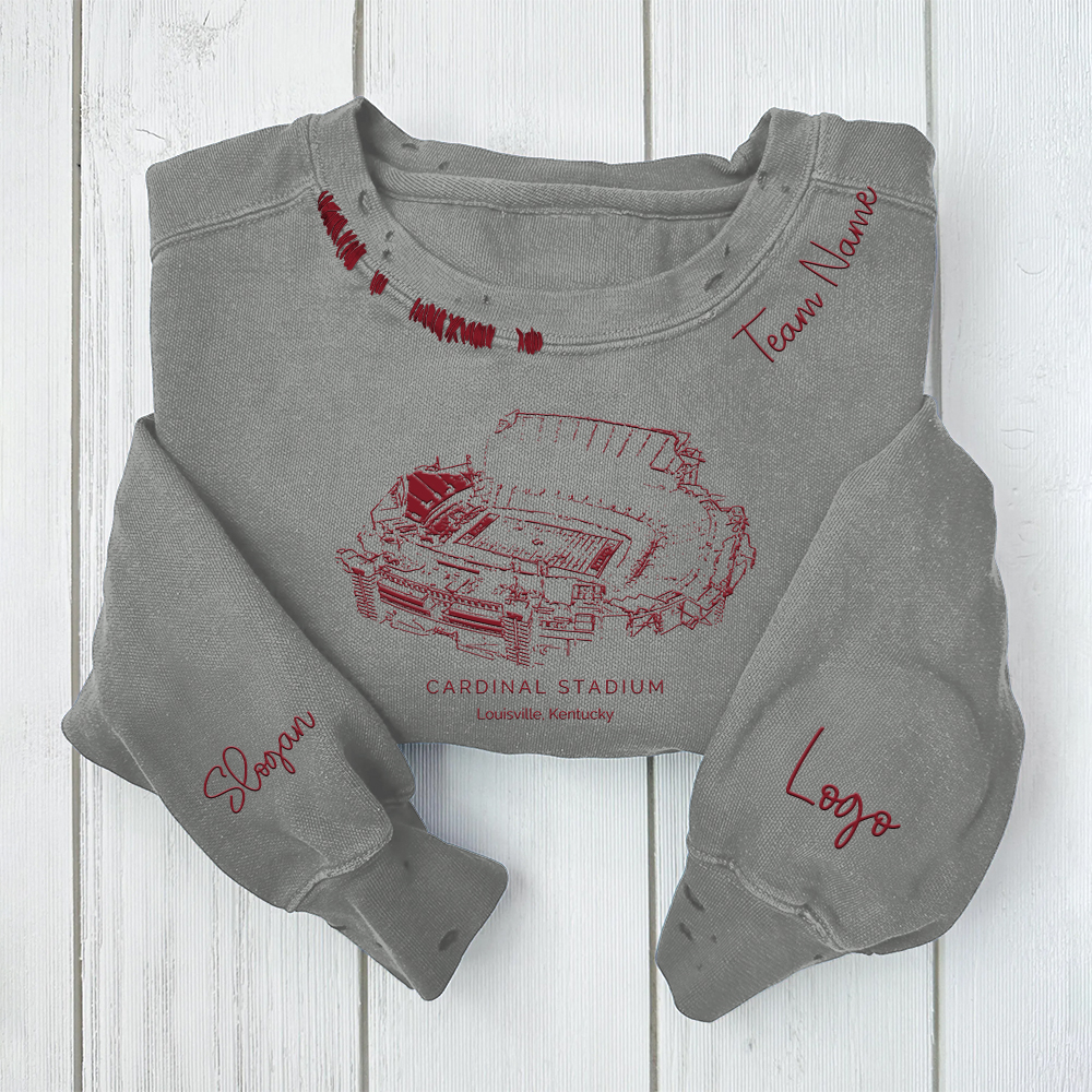 Cardinal Stadium - Louisville Cardinals football Unisex Distressed Monogram Collar Sleeve Embroidery Chain Stitch Sweatshirt