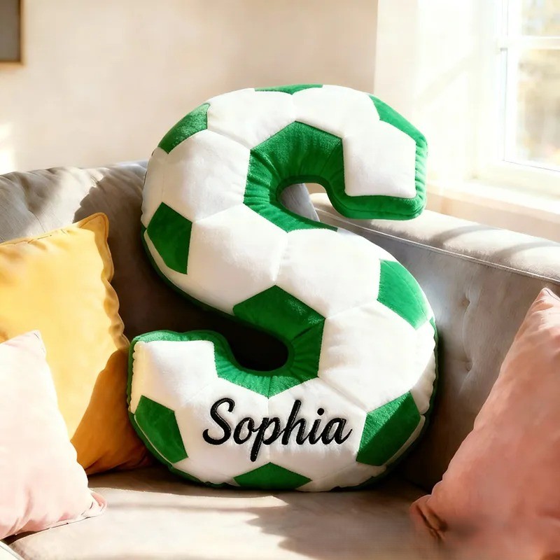 Custom Soccer Letter Pillow with Custom Name Design