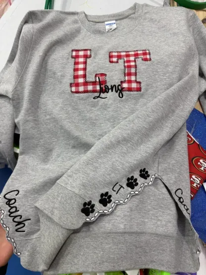 Custom Embroidered Game Day School Team Spirit Sweatshirt, Personalized Mascot Embroidered Crewneck