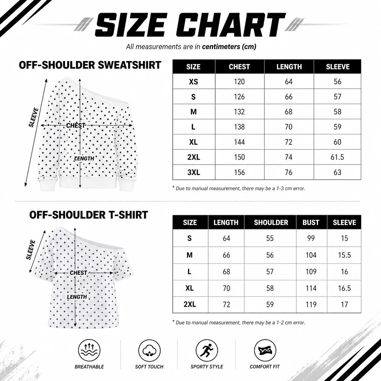 Custom Glitter Team Mascot Off-Shoulder Polka Dot Sweatshirt - Game Day Spirit Wear