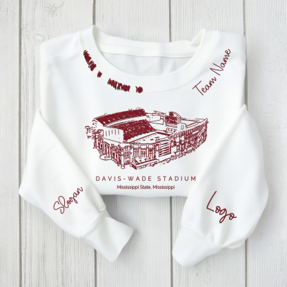 Davis Wade Stadium - Mississippi State Bulldogs football Unisex Distressed Monogram Collar Sleeve Embroidery Chain Stitch Sweatshirt