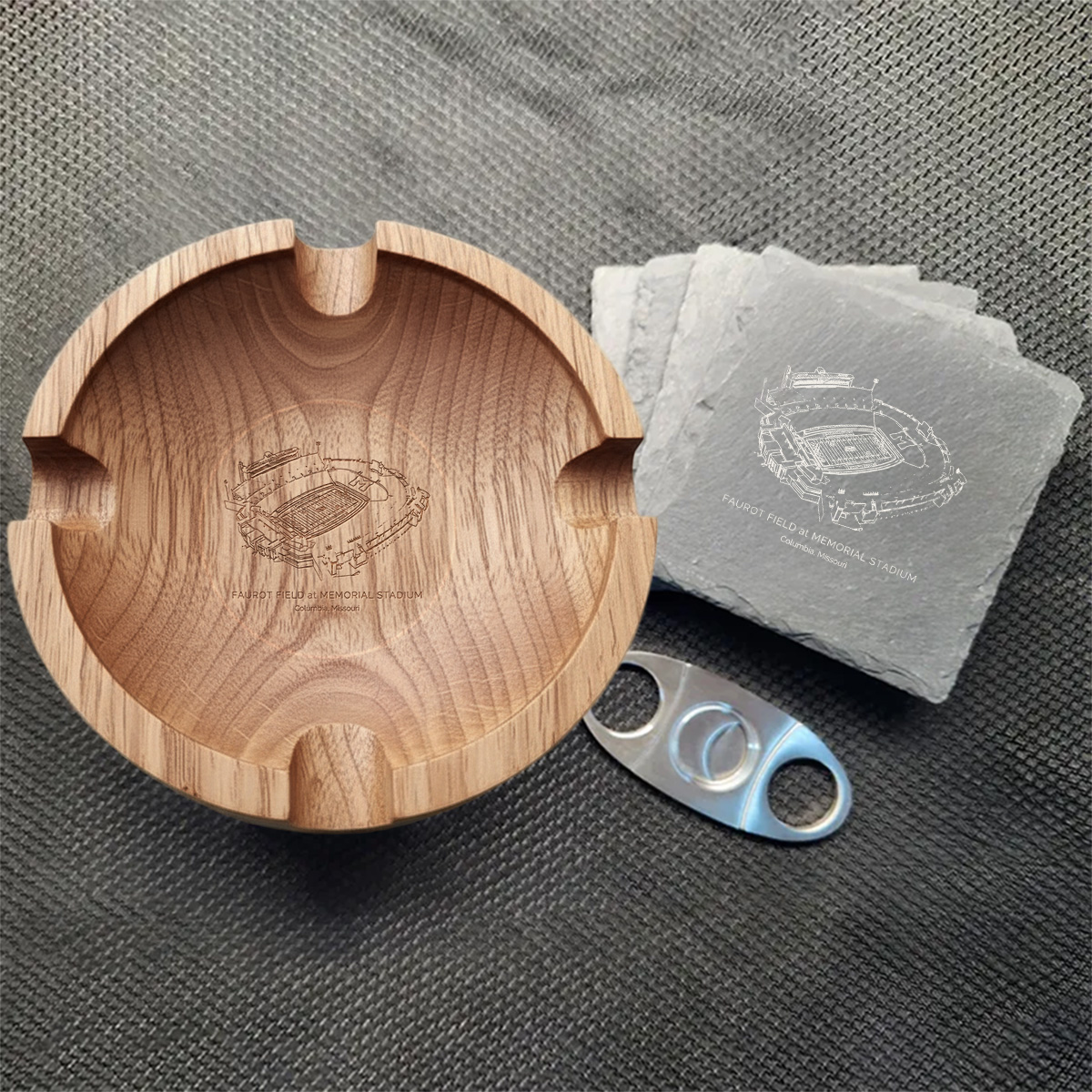Faurot Field at Memorial Stadium Walnut Cigar Ash Tray