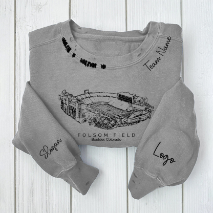 Folsom Field - Colorado Buffaloes football Unisex Distressed Monogram Collar Sleeve Embroidery Chain Stitch Sweatshirt