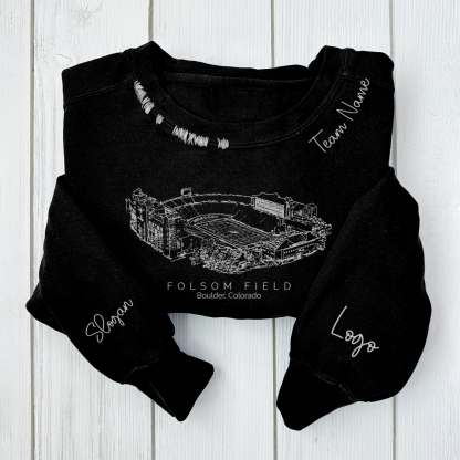 Folsom Field - Colorado Buffaloes football Unisex Distressed Monogram Collar Sleeve Embroidery Chain Stitch Sweatshirt