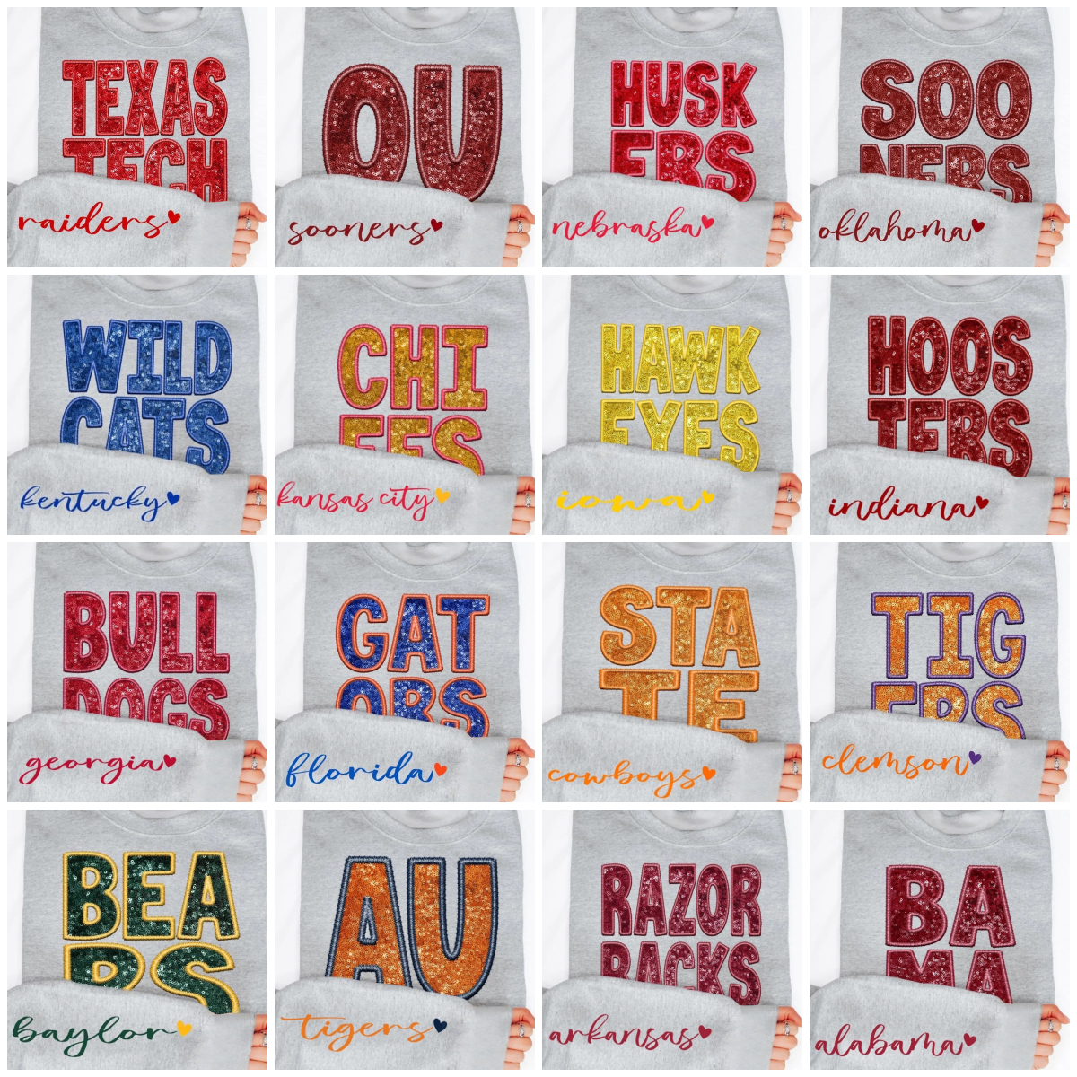 Custom Faux Embroidery Sequin Football Teams