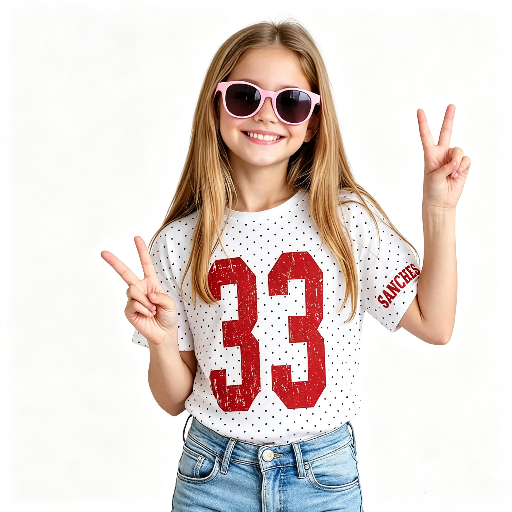 Custom Vintage Varsity Number or Letter Sport Team Kids Polka Dot T-shirt