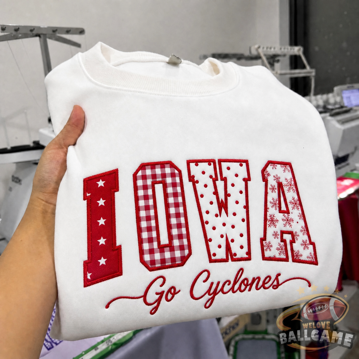 Custom Iowa State Patchwork Fabric Embroidered Sweatshirt, Personalized Floral Varsity College Sweatshirt