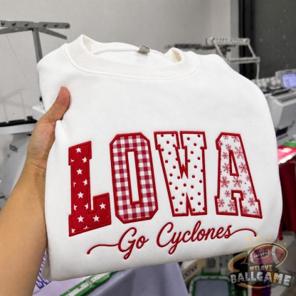 Custom Iowa State Patchwork Fabric Embroidered Sweatshirt, Personalized Floral Varsity College Sweatshirt