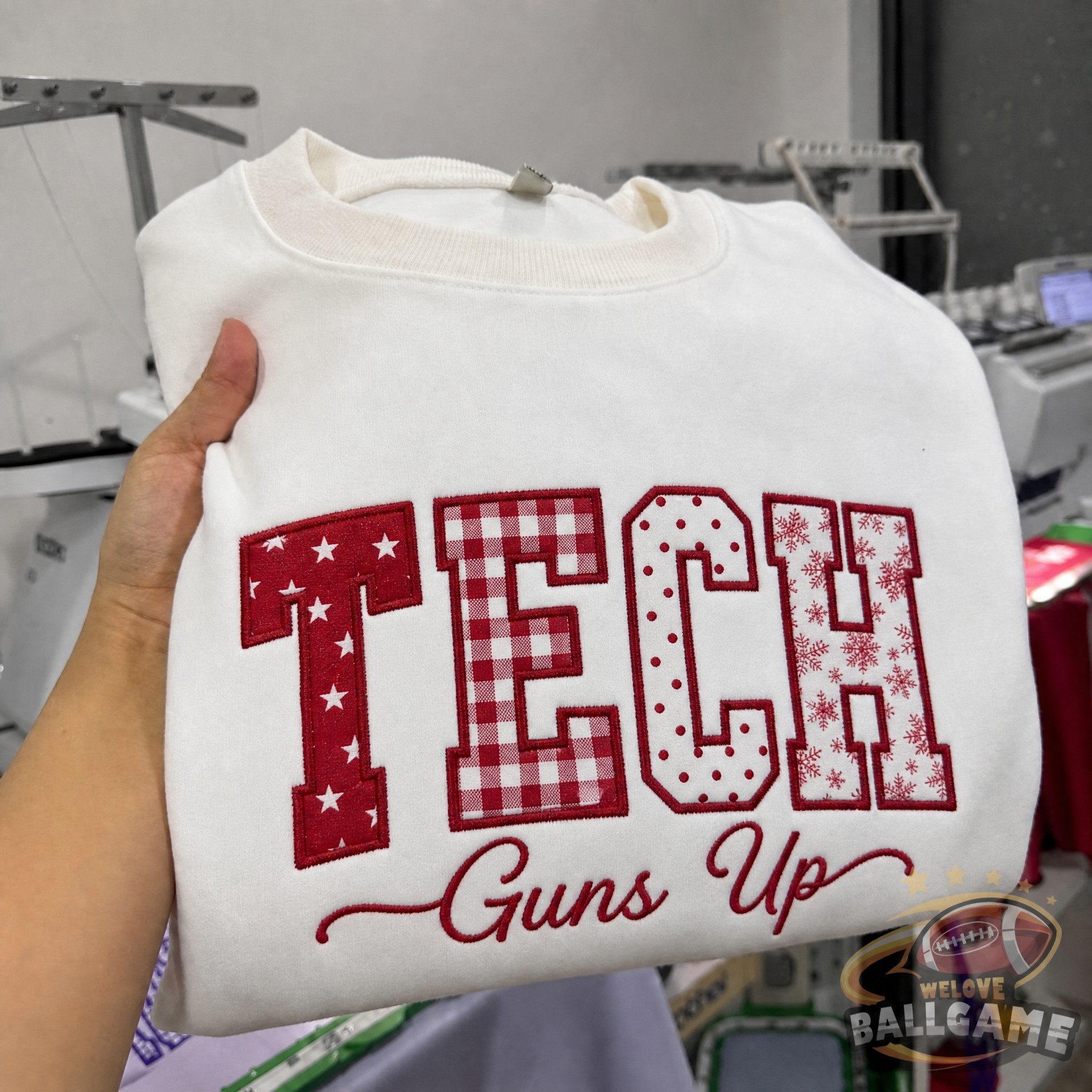 Custom Texas Tech Patchwork Fabric Embroidered Sweatshirt, Personalized Floral Varsity College Sweatshirt
