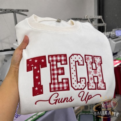 Custom Texas Tech Patchwork Fabric Embroidered Sweatshirt, Personalized Floral Varsity College Sweatshirt