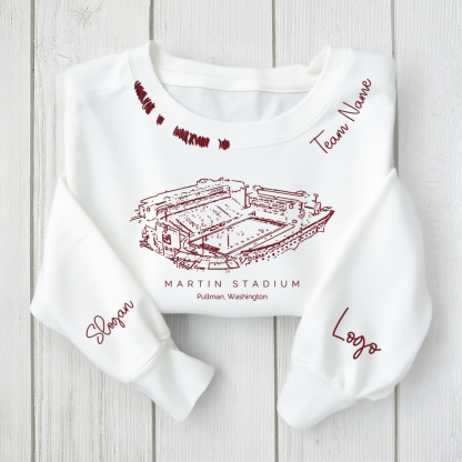 Martin Stadium - Washington State Cougars football Unisex Distressed Monogram Collar Sleeve Embroidery Chain Stitch Sweatshirt