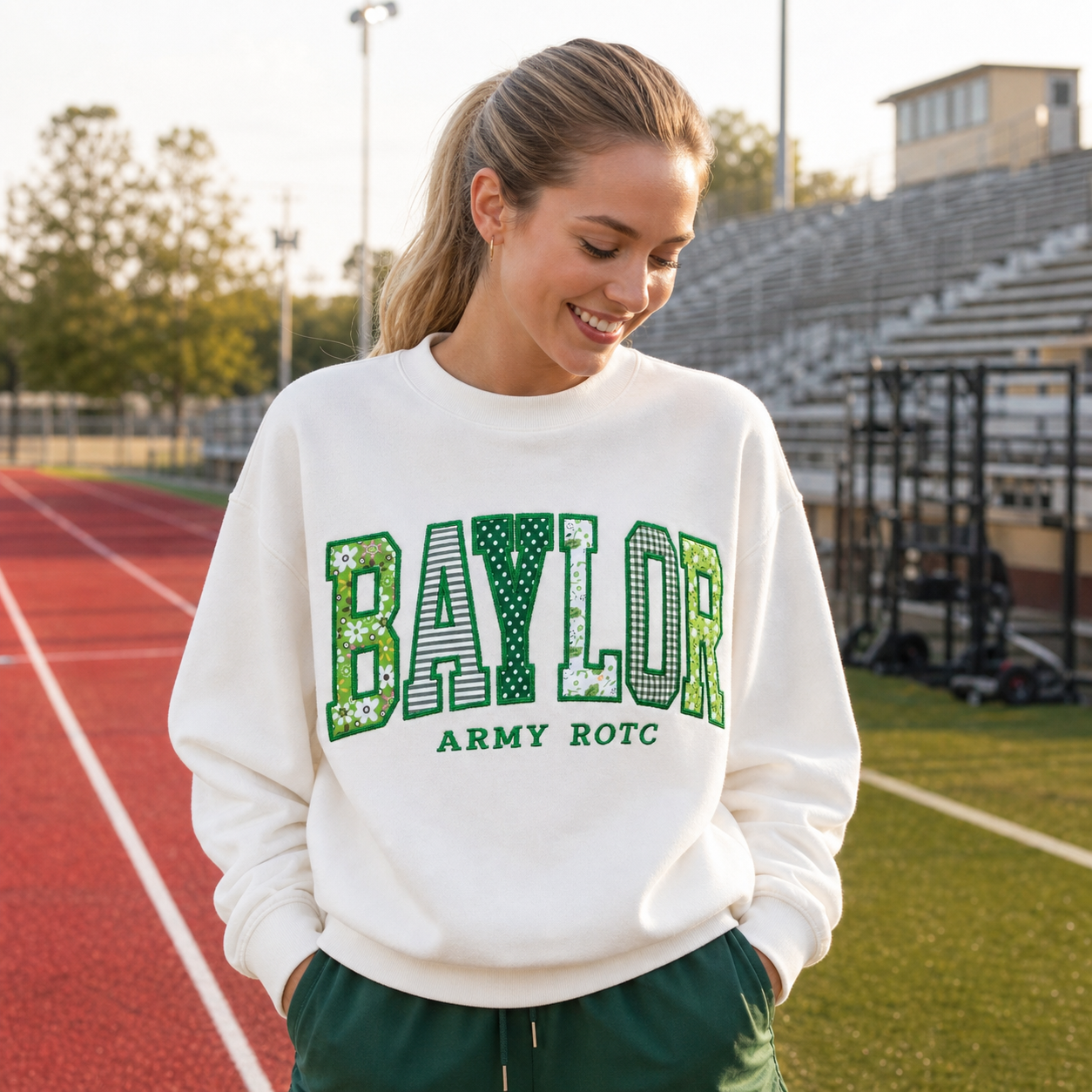 Custom Patchwork Embroidered Sweatshirt, Floral Varsity Crewneck, Personalized College Sweatshirt, Custom Applique Pullover