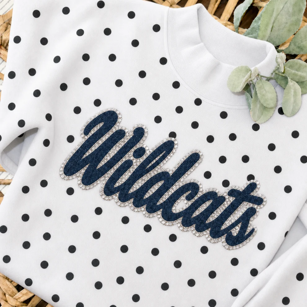 Custom Denim Applique Team Name Polka Dot Mockneck Sport Gifts