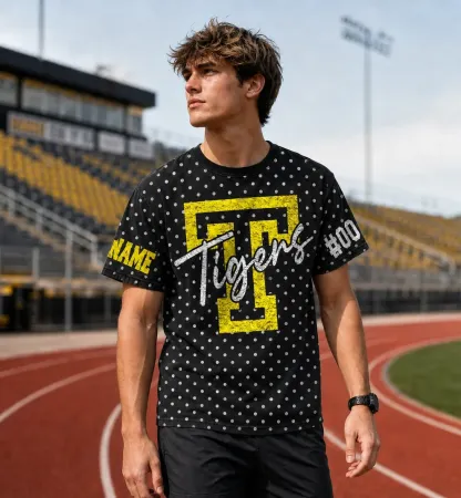 Custom Spirit Shirt – Personalized Team Name & Number Polka Dot T-shirt | Game Day Wear