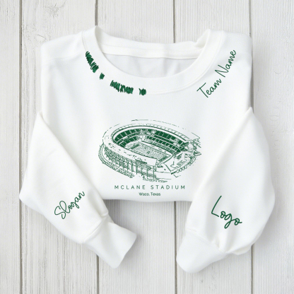 McLane Stadium- Baylor Bears football Unisex Distressed Monogram Collar Sleeve Embroidery Chain Stitch Sweatshirt