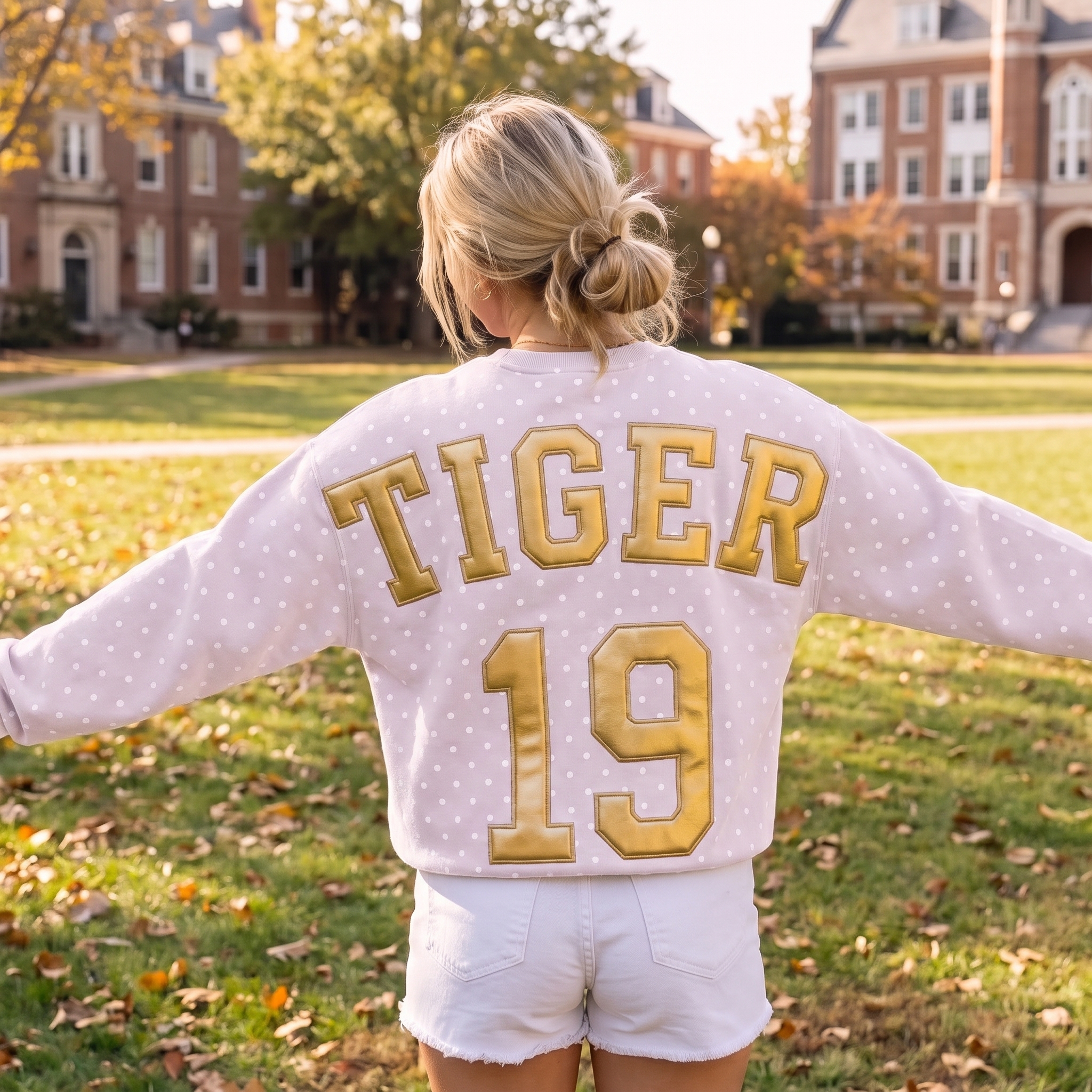Custom Metallic Puff Football Polka Dot Sweatshirt Personalized Team Name and Number | Game Day Wear